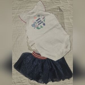 Gymboree Baby Girls White Mermaid Graphic Bodysuit & Navy Tutu 3-6 Months NWT